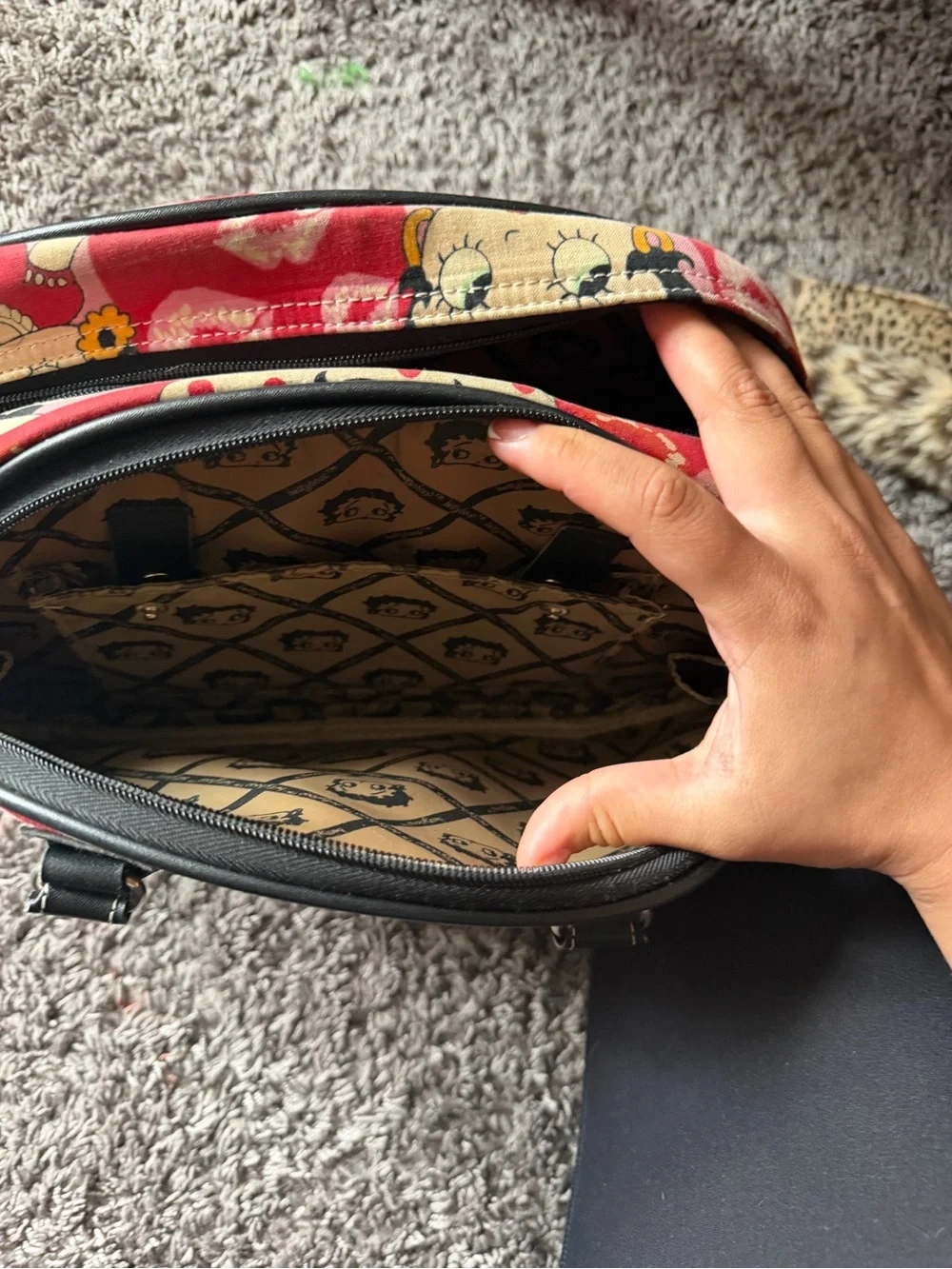 Betty Boop Red Graphic Dome purse with Black Handles